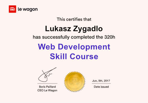 Lukasz Zygadlo Le Wagon's Web Development course in Lisbon